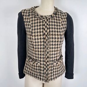 Cabi Houndstooth The Mixer Jacket Detachable faux Fur Collar Size 12 #978